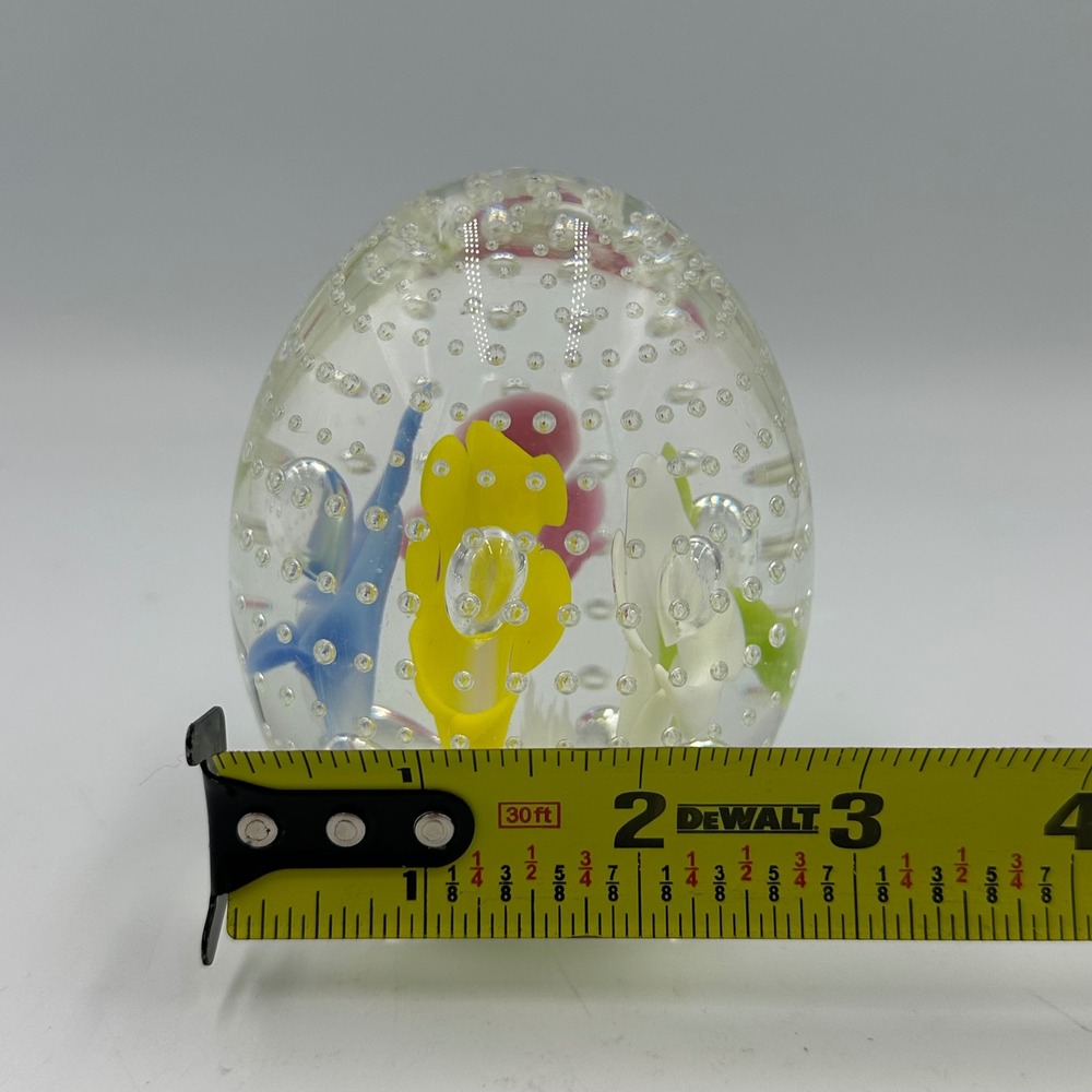 Joe Rice Art Glass Paperweight Egg Multi Color‎ Floral Controlled Bubble signed - Picture 7 of 10